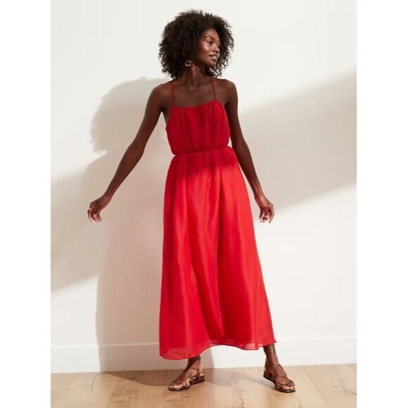 NWT Banana Republic Ramie Gathered Maxi in Strawberry Delight Dress L - Picture 5 of 10